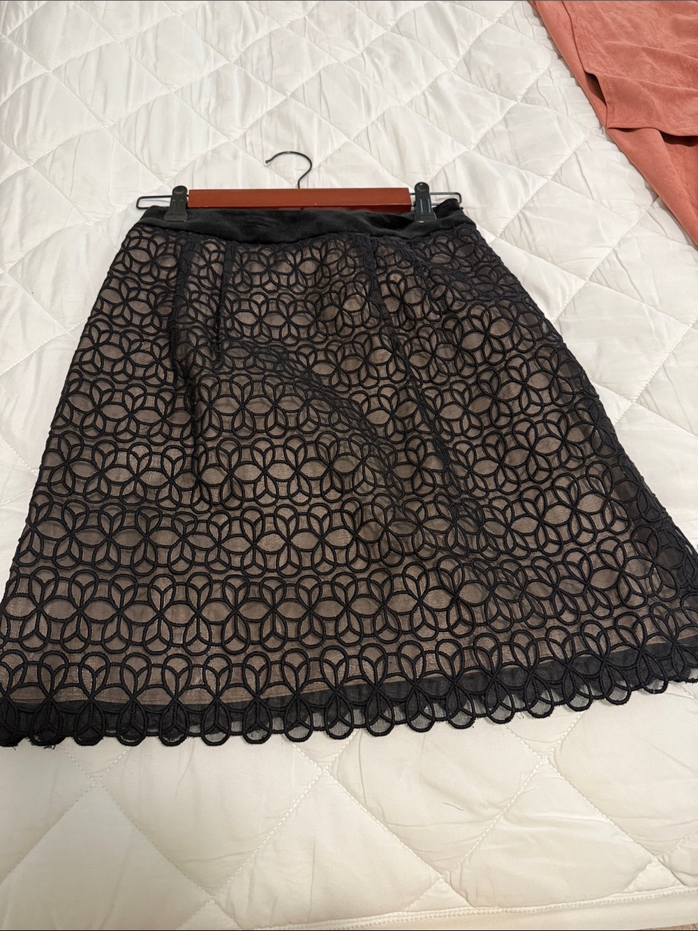 Milly Black Lace A-Line Skirt with Nude Lining